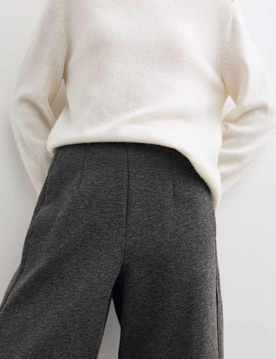 Cotton Blend Jersey Straight Leg Trousers with Wool