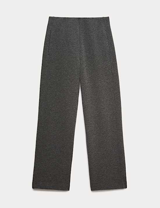 Cotton Blend Jersey Straight Leg Trousers with Wool