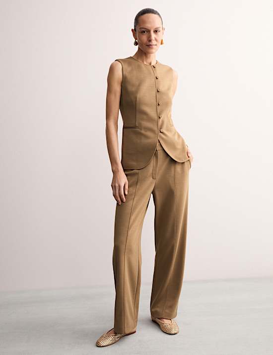 Pantalon large en laine m&eacute;lang&eacute;e