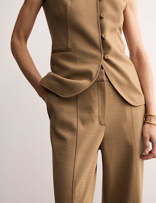 Pantalon large en laine m&eacute;lang&eacute;e