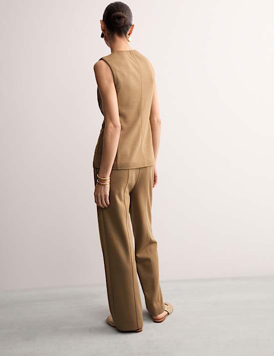 Pantalon large en laine m&eacute;lang&eacute;e