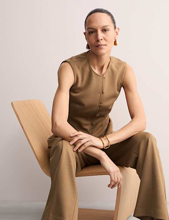 Pantalon large en laine m&eacute;lang&eacute;e