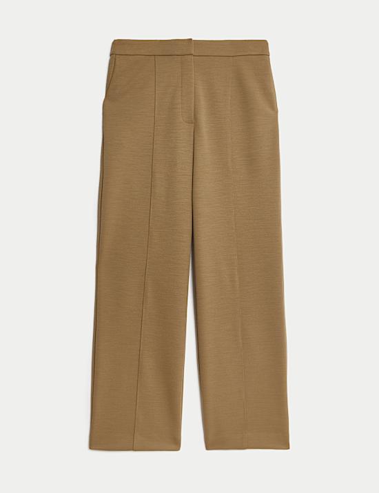 Pantalon large en laine m&eacute;lang&eacute;e
