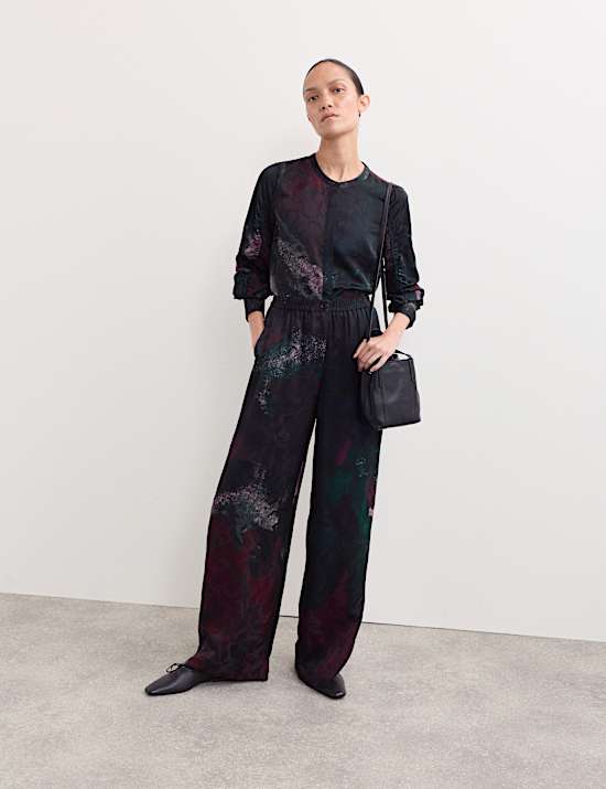 Jacquard Printed Wide Leg Trousers