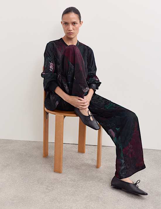 Jacquard Printed Wide Leg Trousers