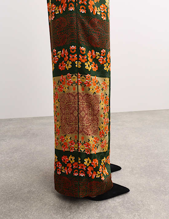 Pantalones de pata ancha con cintura con el&aacute;stico estampado de bufanda