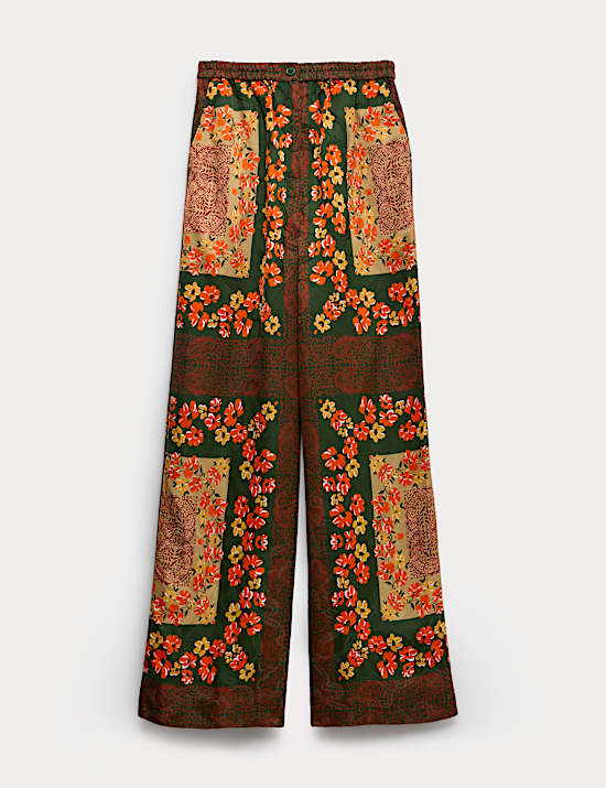 Pantalones de pata ancha con cintura con el&aacute;stico estampado de bufanda
