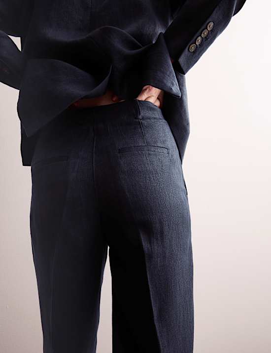 Pure Linen Pleat Front Tapered Trousers