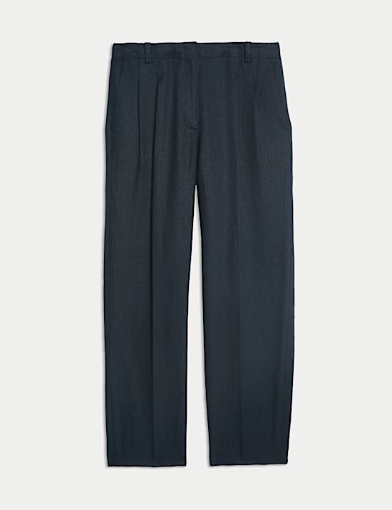 Pure Linen Pleat Front Tapered Trousers