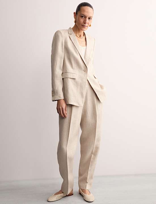 Pure Linen Pleat Front Tapered Trousers