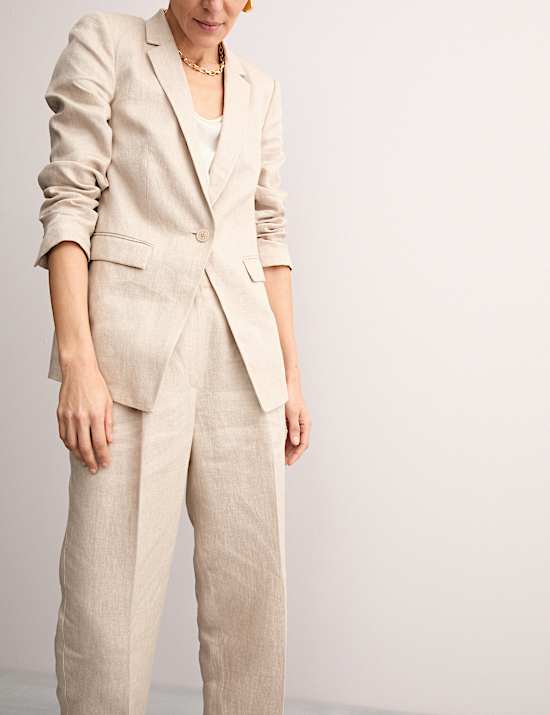 Pure Linen Pleat Front Tapered Trousers