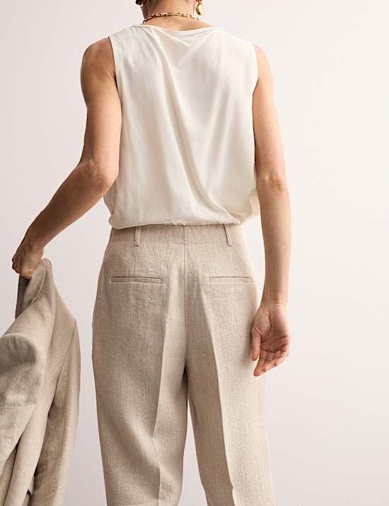 Pure Linen Pleat Front Tapered Trousers
