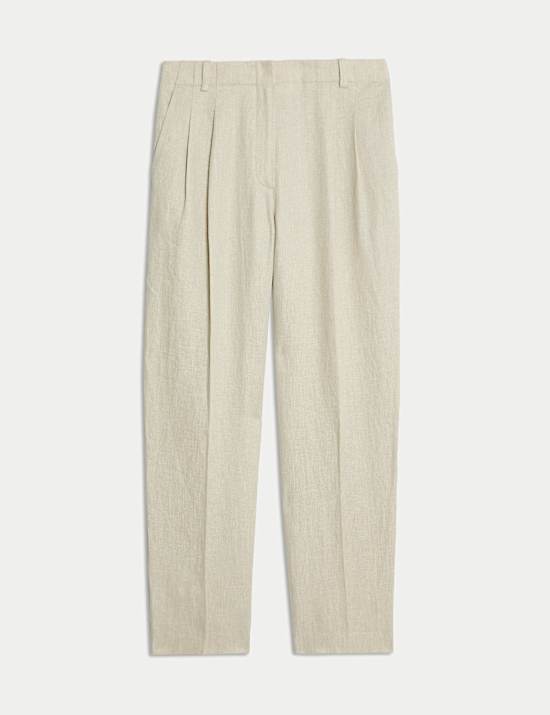 Pure Linen Pleat Front Tapered Trousers