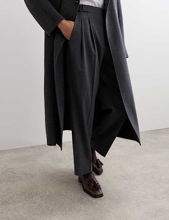 Wool Rich Pinstripe Tapered Trousers