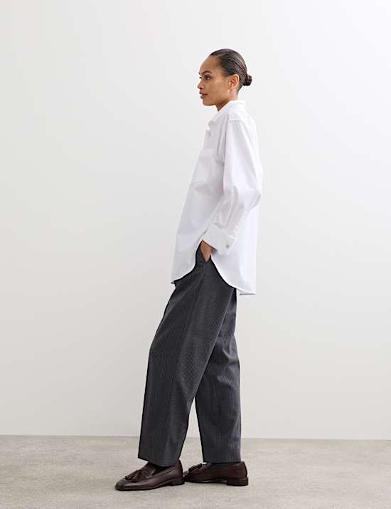 Wool Rich Pinstripe Tapered Trousers