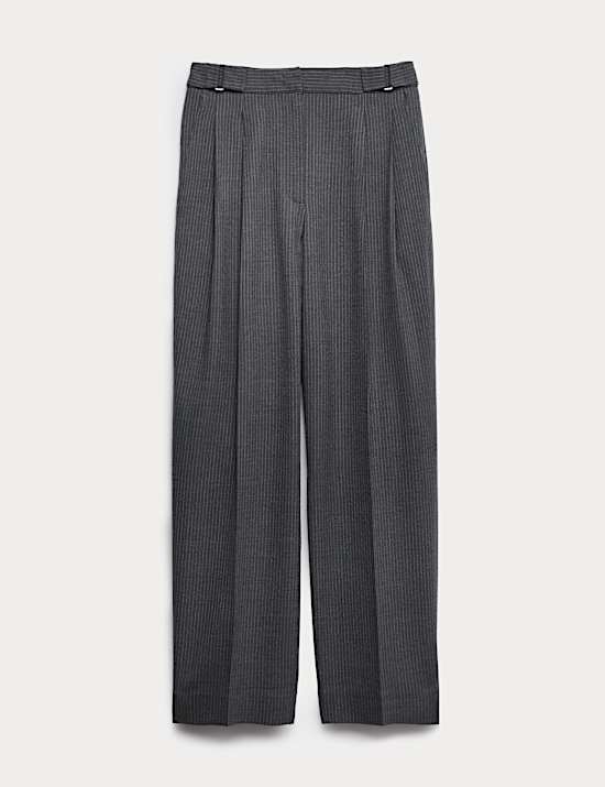 Wool Rich Pinstripe Tapered Trousers