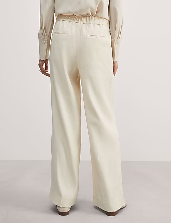 Linen Blend Pleat Front Wide Leg Trousers