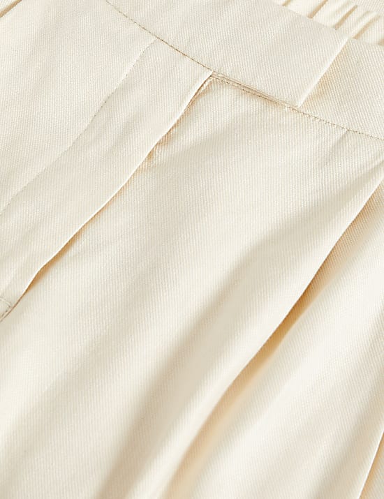 Linen Blend Pleat Front Wide Leg Trousers