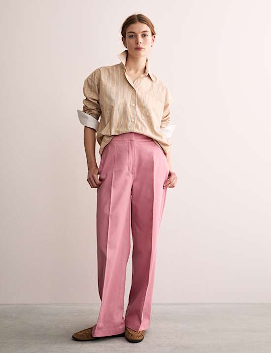 Cotton Rich Wide Leg Trousers with Linen