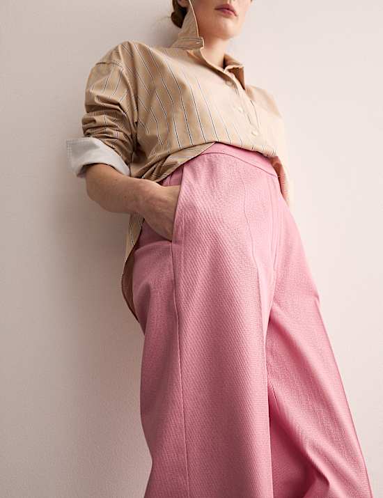 Cotton Rich Wide Leg Trousers with Linen