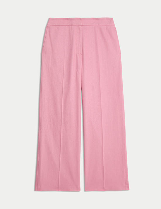 Cotton Rich Wide Leg Trousers with Linen