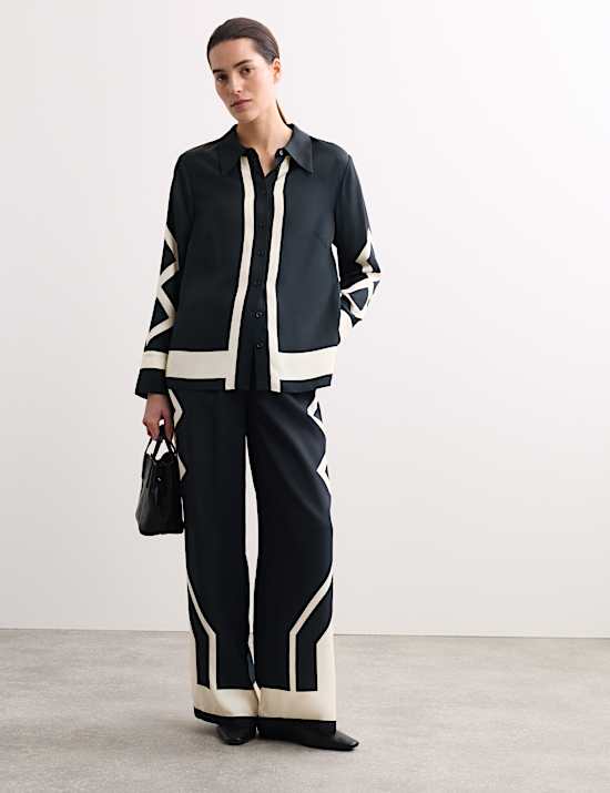 Geometric Jacquard Wide Leg Trousers