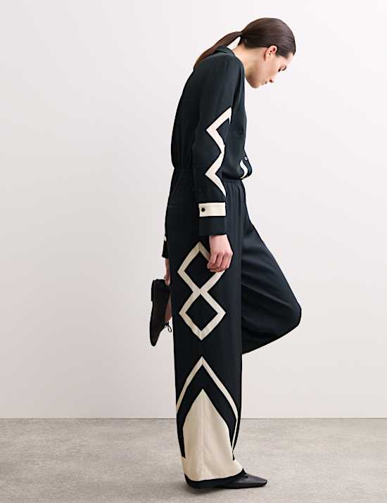 Geometric Jacquard Wide Leg Trousers