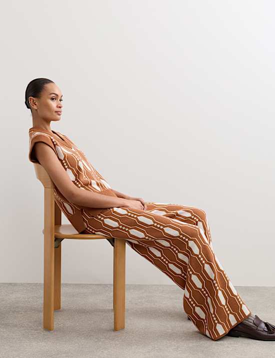 Pure Merino Wool Jacquard Knitted Trousers