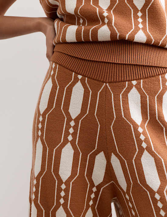 Pure Merino Wool Jacquard Knitted Trousers