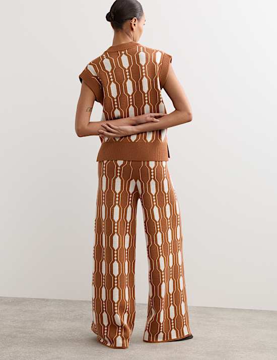 Pure Merino Wool Jacquard Knitted Trousers