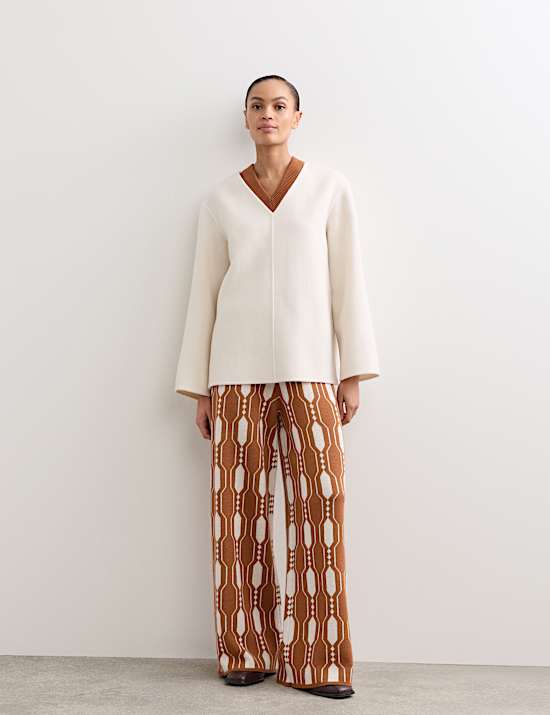 Pure Merino Wool Jacquard Knitted Trousers