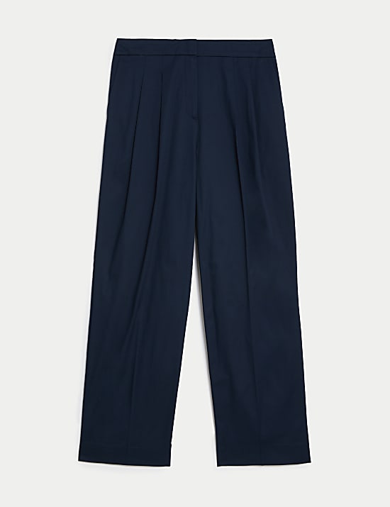 Cotton Rich Pleat Front Wide Leg Chinos