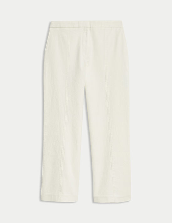 Pantalon &eacute;l&eacute;gant en denim nervur&eacute; &agrave; jambe droite