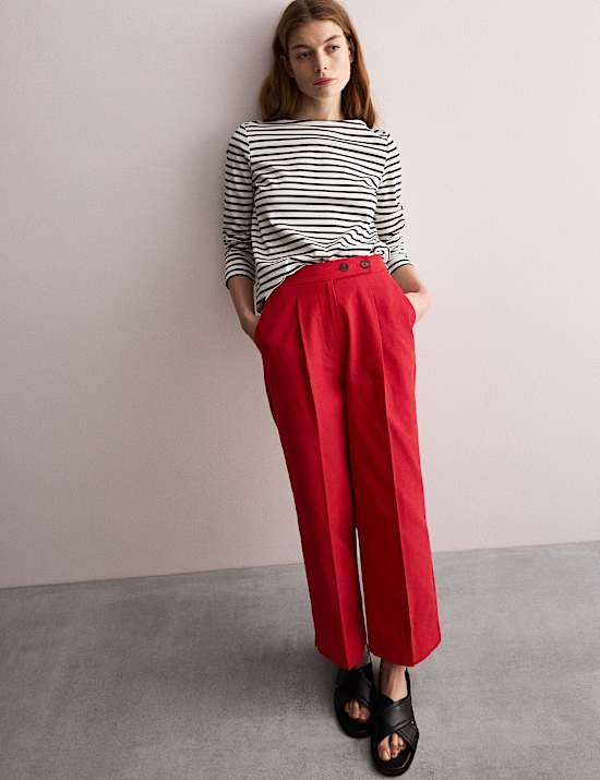 Cotton Blend Wide Leg Trousers
