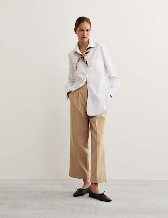 Cotton Blend Wide Leg Trousers