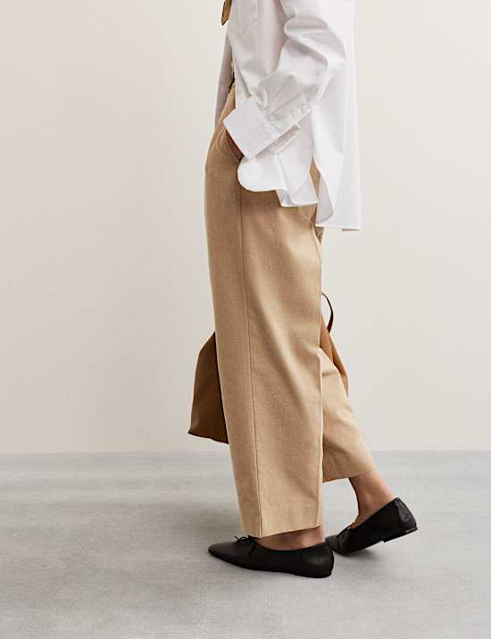 Cotton Blend Wide Leg Trousers
