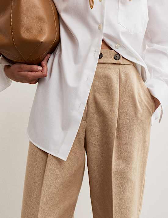 Cotton Blend Wide Leg Trousers