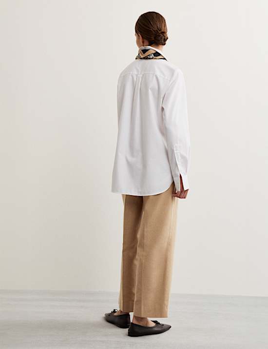 Cotton Blend Wide Leg Trousers