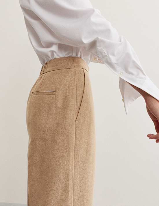 Cotton Blend Wide Leg Trousers