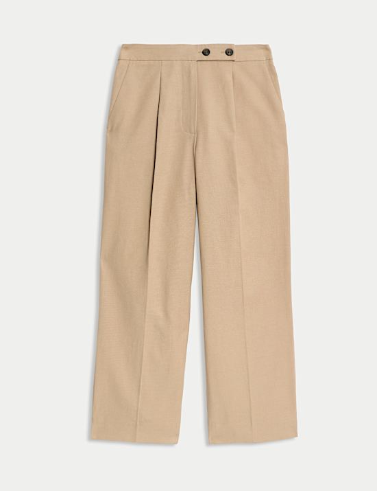 Cotton Blend Wide Leg Trousers