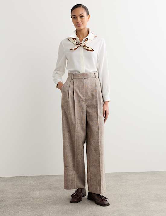 Wool Rich High Waisted Straight Leg Trousers