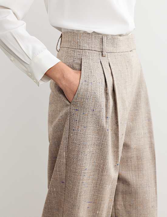 Wool Rich High Waisted Straight Leg Trousers