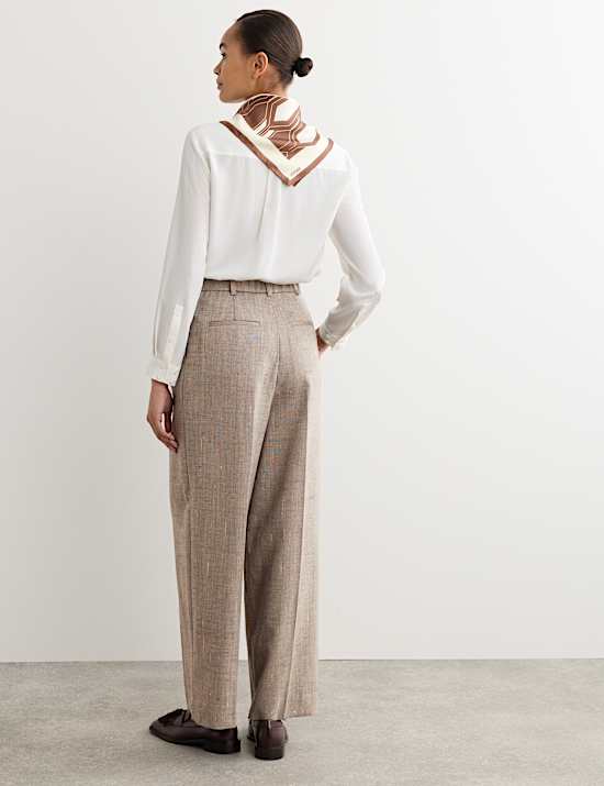 Wool Rich High Waisted Straight Leg Trousers