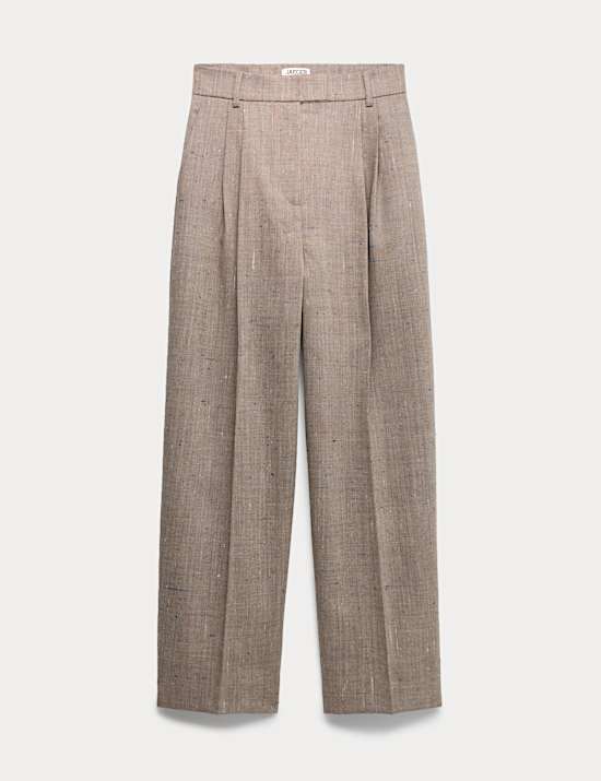 Wool Rich High Waisted Straight Leg Trousers