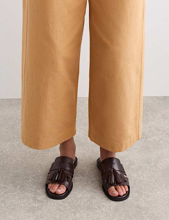Cotton Blend Wide Leg Trousers