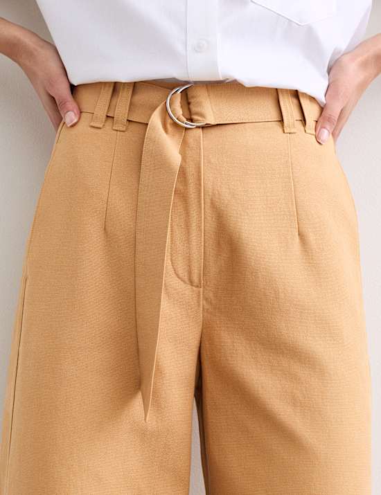 Cotton Blend Wide Leg Trousers