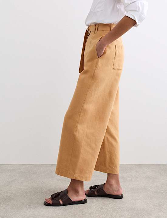 Cotton Blend Wide Leg Trousers