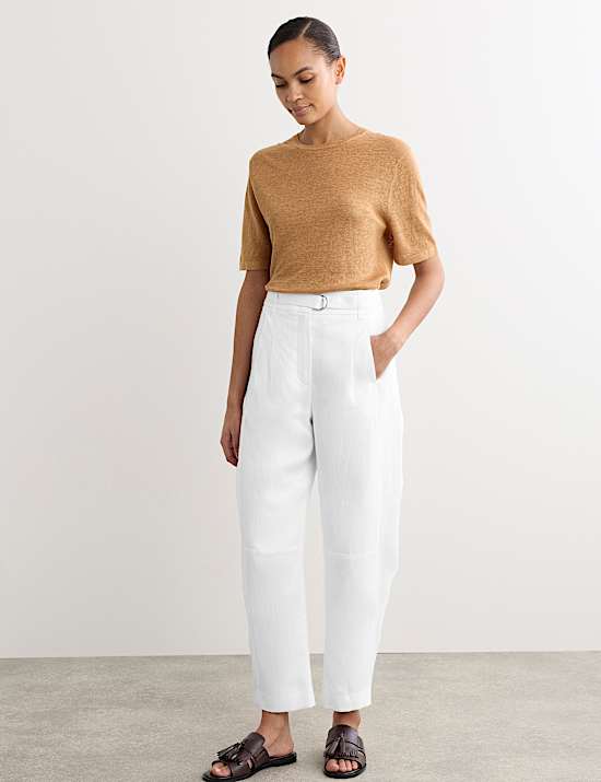Pantalon coupe barrel 100 % lin