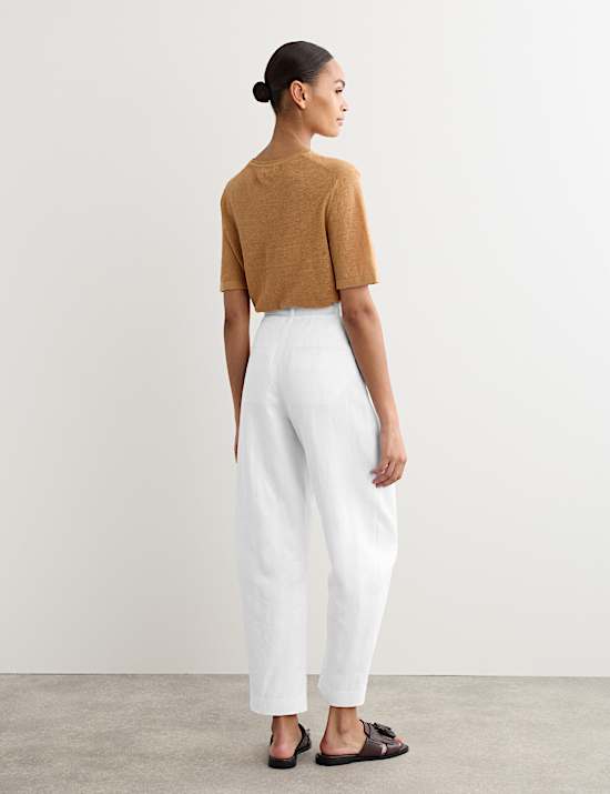 Pantalon coupe barrel 100 % lin