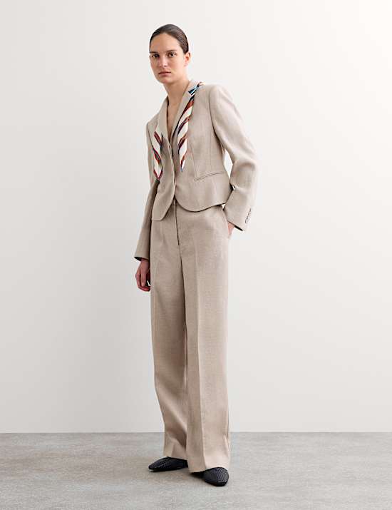 Pure Linen Pleat Front Straight Leg Trousers